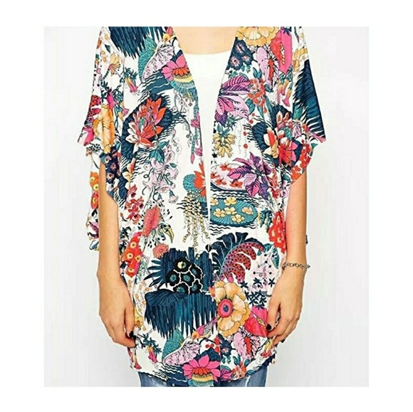 Sheer Chiffon Blouse; Kimono Floral Print - Picture 3 of 5